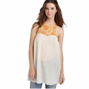 Free People Cream & Orange Grecian‎ Gauze Tunic Top